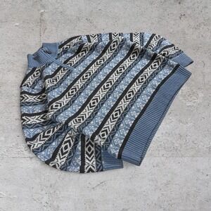 Mens vintage LL Bean Blue aztec winter cool blue style sweater quarter zip